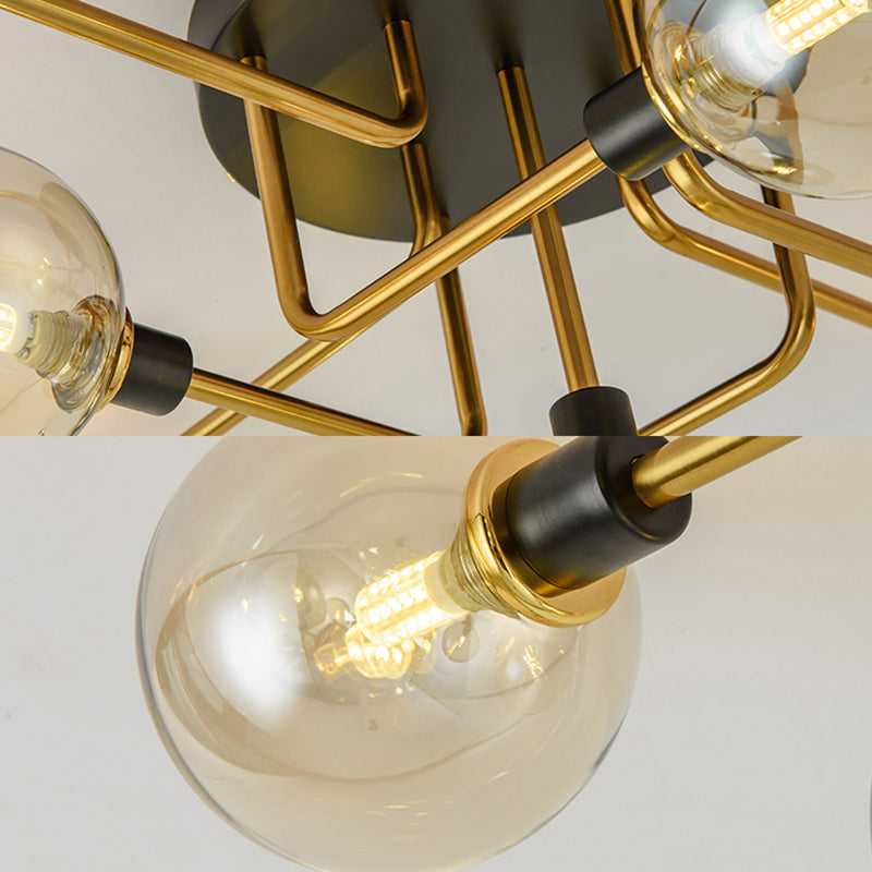 Sphere Shade Semi Ceiling Mount Light Multi-Head Modern Glass Metal Ceiling Lamp for Hotel Clearhalo 'Ceiling Lights' 'Close To Ceiling Lights' 'Close to ceiling' 'Glass shade' 'Glass' 'Semi-flushmount' Lighting' 173103