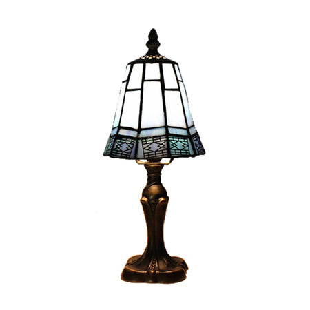 Mission Tiffany Cone Table Lighting Stained Glass 1 Head Standing Table Lamp in Beige/Blue for Bedroom Clearhalo 'Lamps' 'Table Lamps' Lighting' 17315
