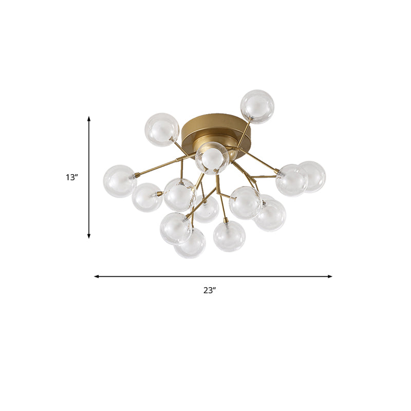 Multi-head Plant Semi Ceiling Mount Light Romantic Metal Glass Ceiling Lamp in Gold for Hotel Clearhalo 'Ceiling Lights' 'Close To Ceiling Lights' 'Close to ceiling' 'Glass shade' 'Glass' 'Semi-flushmount' Lighting' 173361