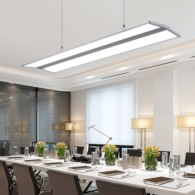 Rectangular Pendant Lighting Modern Metal Led 23.5"/47" Wide Silver Hanging Ceiling Lamp Kit with White Acrylic Diffuser Clearhalo 'Ceiling Lights' 'Modern Pendants' 'Modern' 'Pendant Lights' 'Pendants' Lighting' 173559