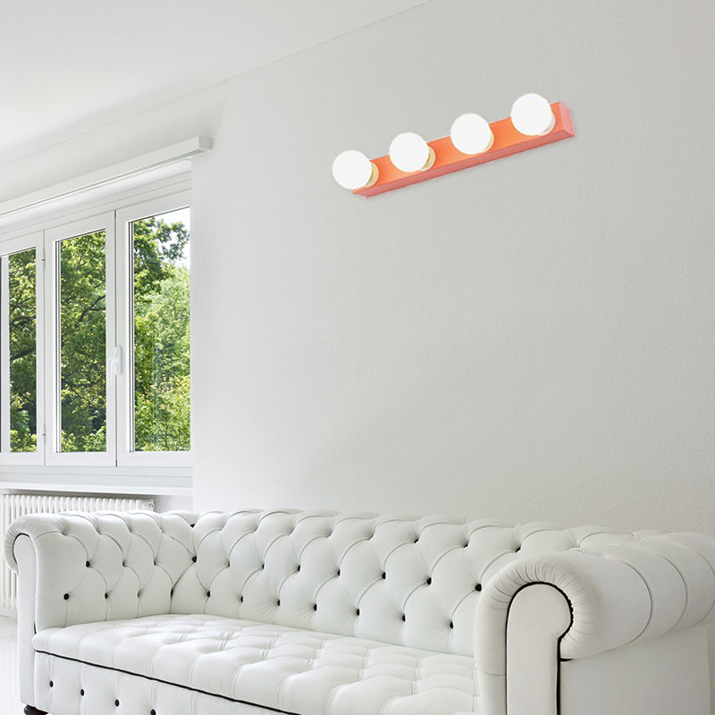 Metallic Exposed Bulb Vanity Light Fixture Macaron Style 3/4 Lights Bedroom Wall Lighting in Pink/Yellow 4.0 Pink Clearhalo 'Cast Iron' 'Glass' 'Industrial' 'Modern wall lights' 'Modern' 'Tiffany' 'Traditional wall lights' 'Vanity Lights' 'Wall Lights' Lighting' 174019