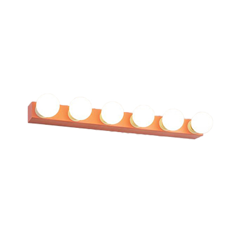 Metallic Exposed Bulb Vanity Light Fixture Macaron Style 3/4 Lights Bedroom Wall Lighting in Pink/Yellow Clearhalo 'Cast Iron' 'Glass' 'Industrial' 'Modern wall lights' 'Modern' 'Tiffany' 'Traditional wall lights' 'Vanity Lights' 'Wall Lights' Lighting' 174024