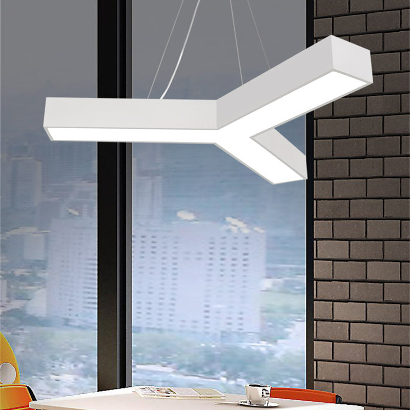 Y Shape Metal Suspension Lamp Modern Led Black/White Hanging Lamp Kit with Recessed Diffuser, 22"/29"/29.5" Wide White Clearhalo 'Ceiling Lights' 'Modern Pendants' 'Modern' 'Pendant Lights' 'Pendants' Lighting' 174358