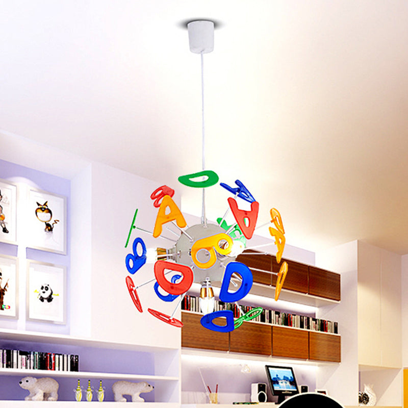 Kids Globe Ceiling Pendant 4 Lights Plastic Multi-Color Hanging Light for Nursing Room White Letter Clearhalo 'Ceiling Lights' 'Chandeliers' Lighting' options 174375_b50ec595-c62a-4e34-8ecc-db10e825b874