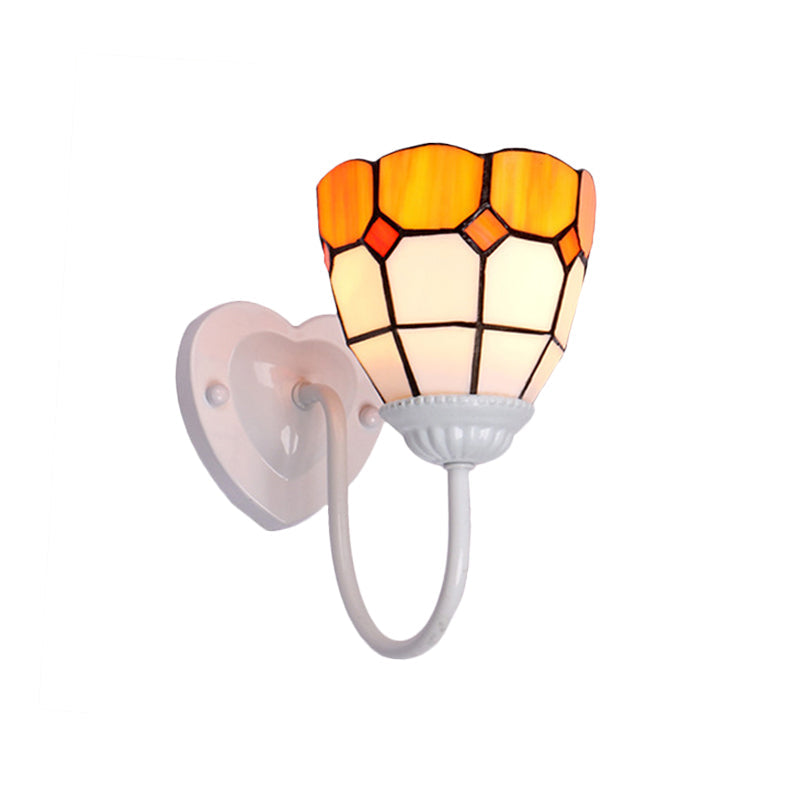 Dome Wall Mount Light Baroque Yellow Glass 1 Head White/Blue/Antique Brass Sconce Light for Hallway Clearhalo 'Industrial' 'Middle century wall lights' 'Tiffany wall lights' 'Tiffany' 'Wall Lamps & Sconces' 'Wall Lights' Lighting' 174512