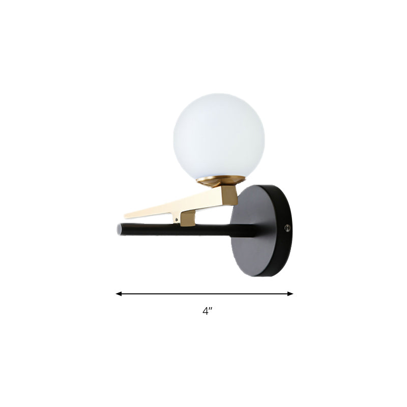 Swallows Design Wall Sconce Modern Metal 1 Head Indoor Black Finish Wall Lighting with White Glass Ball Shade Clearhalo 'Cast Iron' 'Glass' 'Industrial' 'Modern wall lights' 'Modern' 'Tiffany' 'Traditional wall lights' 'Wall Lamps & Sconces' 'Wall Lights' Lighting' 174586