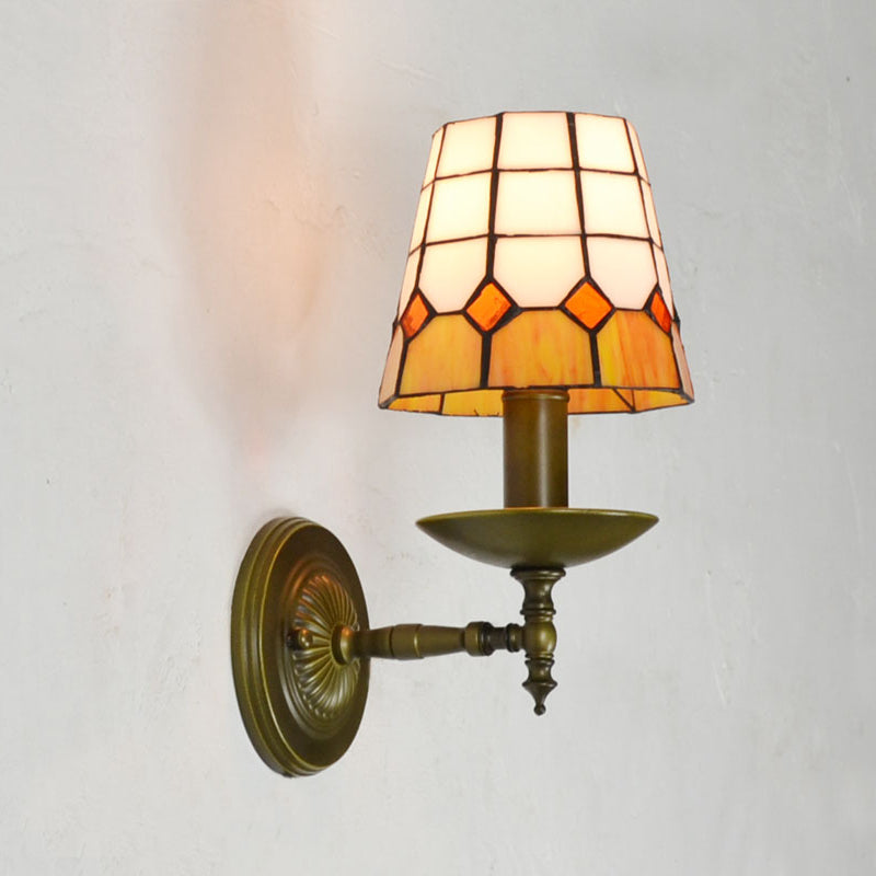 Tiffany Geometric Wall Mount Fixture Stained Glass 1 Light Wall Sconce in Orange/Pink/Green/Blue for Living Room Clearhalo 'Industrial' 'Middle century wall lights' 'Tiffany wall lights' 'Tiffany' 'Wall Lamps & Sconces' 'Wall Lights' Lighting' 174729
