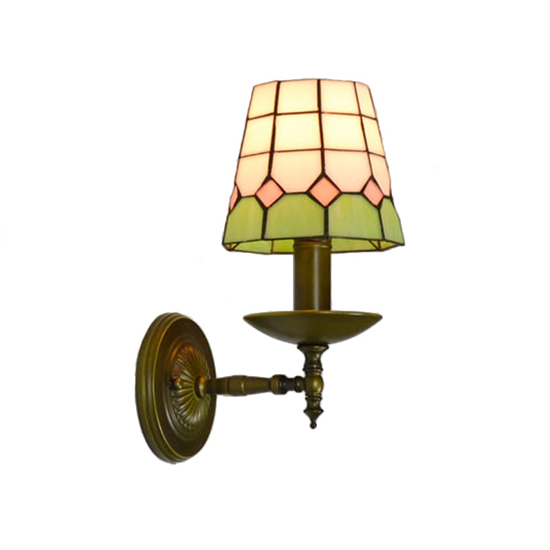 Tiffany Geometric Wall Mount Fixture Stained Glass 1 Light Wall Sconce in Orange/Pink/Green/Blue for Living Room Clearhalo 'Industrial' 'Middle century wall lights' 'Tiffany wall lights' 'Tiffany' 'Wall Lamps & Sconces' 'Wall Lights' Lighting' 174739