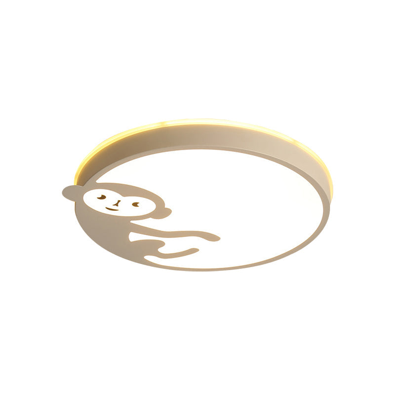 Round Child Bedroom Ceiling Mount Light with Monkey Metal Acrylic Kids Ceiling Fixture in White Clearhalo 'Ceiling Lights' 'Close To Ceiling Lights' 'Close to ceiling' 'Flush mount' Lighting' 175192