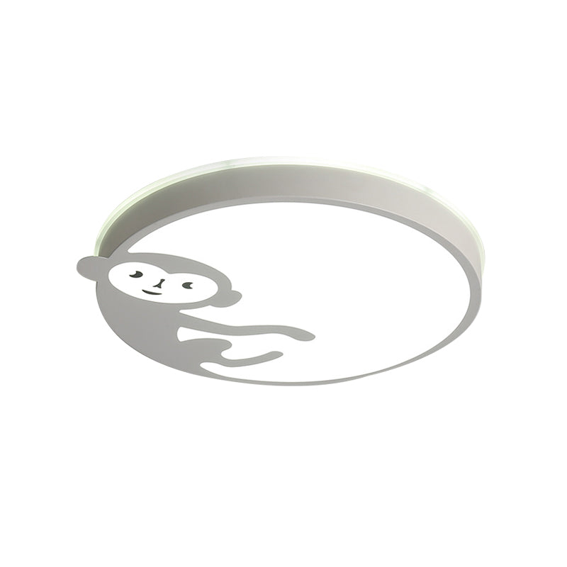 Round Child Bedroom Ceiling Mount Light with Monkey Metal Acrylic Kids Ceiling Fixture in White Clearhalo 'Ceiling Lights' 'Close To Ceiling Lights' 'Close to ceiling' 'Flush mount' Lighting' 175195
