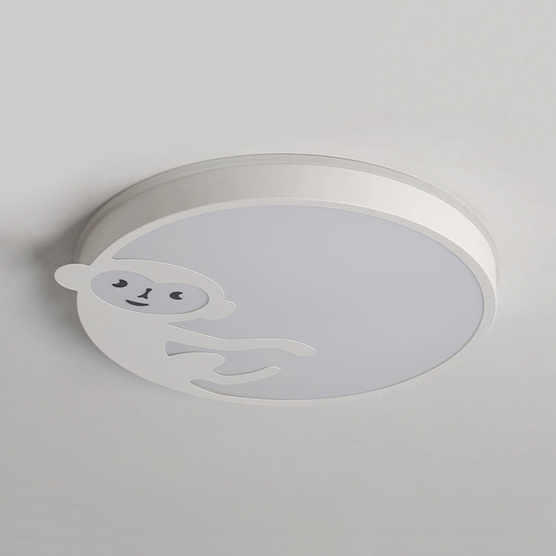 Round Child Bedroom Ceiling Mount Light with Monkey Metal Acrylic Kids Ceiling Fixture in White Clearhalo 'Ceiling Lights' 'Close To Ceiling Lights' 'Close to ceiling' 'Flush mount' Lighting' 175197