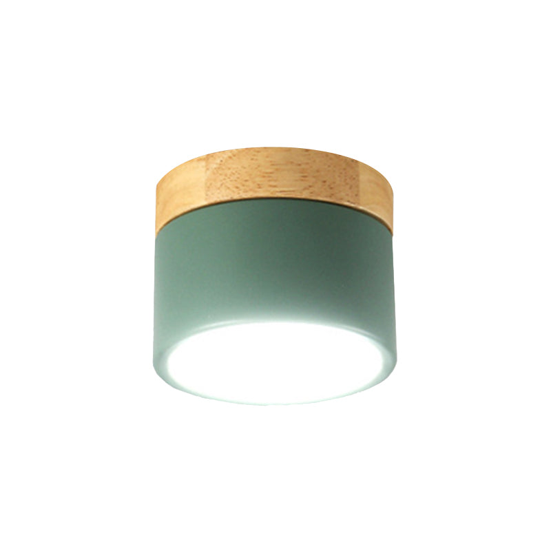 Simple Style Down Light Drum Shape Aluminum Wood Flush Mount Light for Living Room Gallery Clearhalo 'Ceiling Lights' 'Close To Ceiling Lights' 'Close to ceiling' 'Flush mount' Lighting' 175486