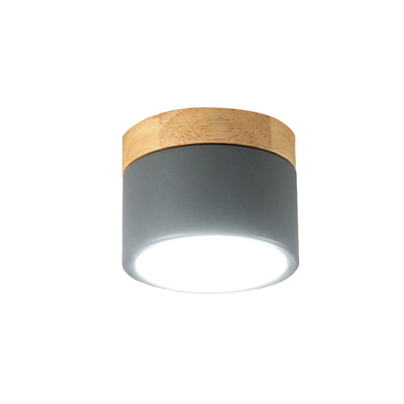 Simple Style Down Light Drum Shape Aluminum Wood Flush Mount Light for Living Room Gallery Clearhalo 'Ceiling Lights' 'Close To Ceiling Lights' 'Close to ceiling' 'Flush mount' Lighting' 175488