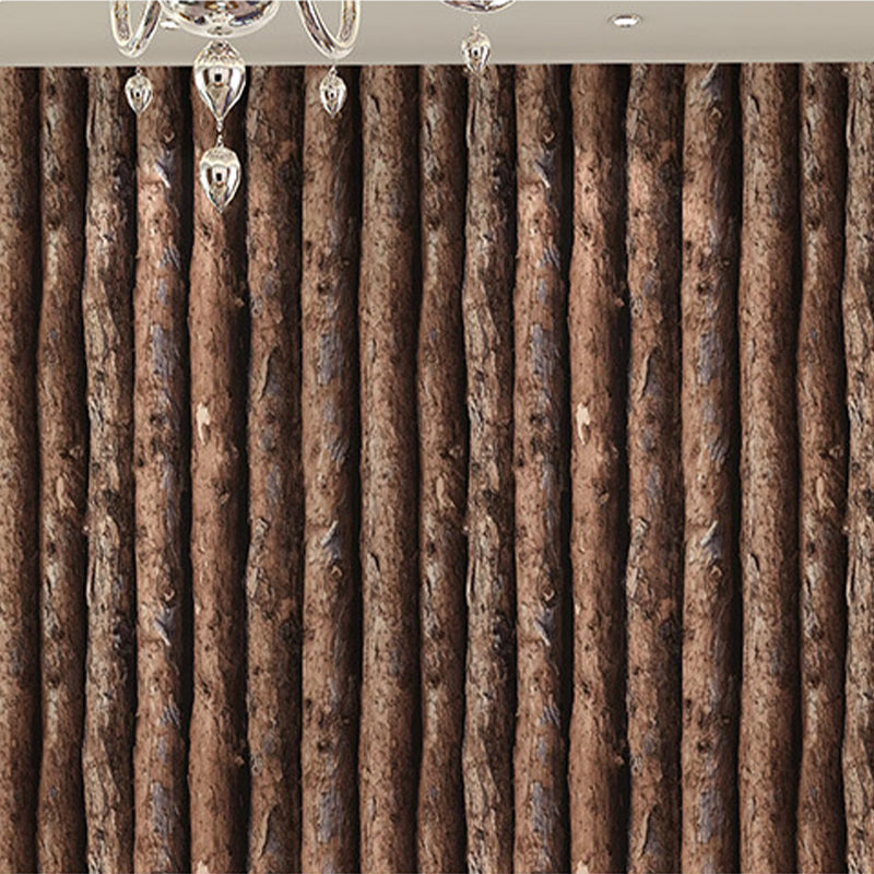Farmhouse Wallpaper Roll Dark Color Wood Pole Patterned Wall Art, 33' L x 20.5