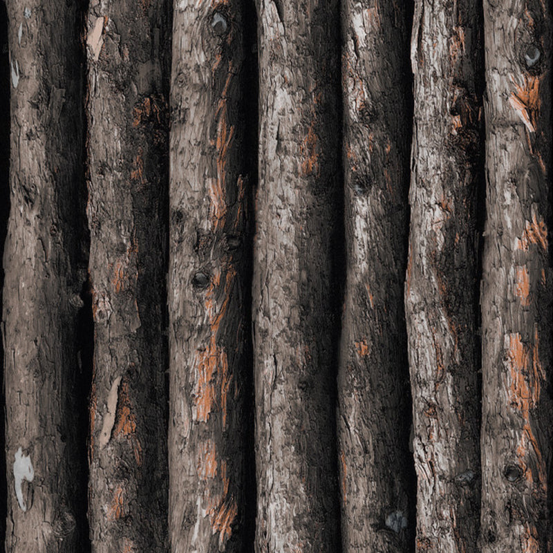 Farmhouse Wallpaper Roll Dark Color Wood Pole Patterned Wall Art, 33' L x 20.5