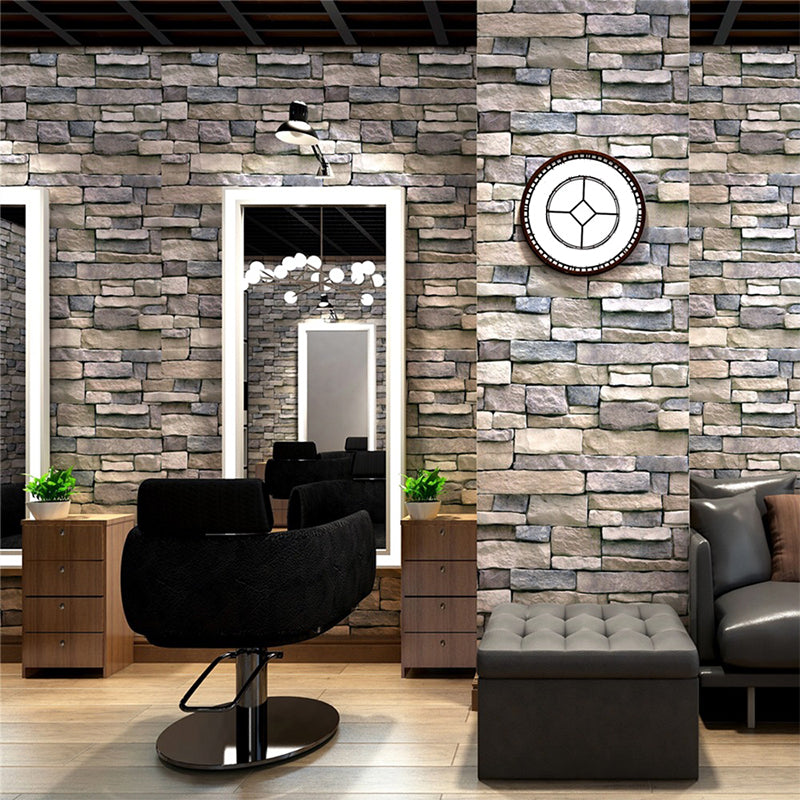 Rust Brick Print Wallpaper Roll PVC Self Adhesive Grey Wall Decor for Barber Shop Grey Clearhalo 'Country wall decor' 'Rustic' 'Wallpaper' Wall Decor' 1756801