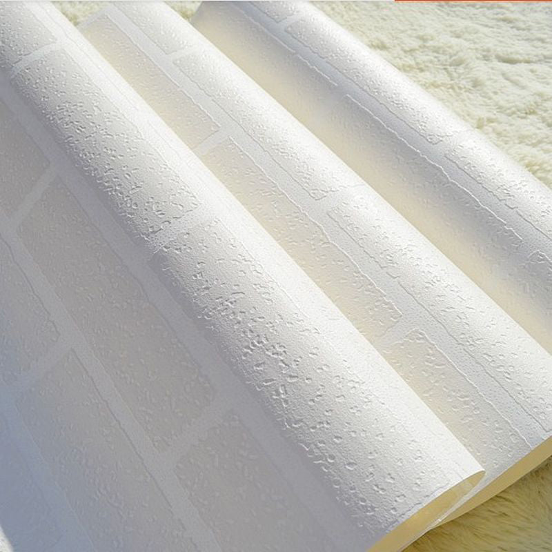Neat Brick Effect Wallpaper Roll in White PVC Wall Decor, Stain Resistant, 33' x 20.5" Clearhalo 'Country wall decor' 'Rustic' 'Wallpaper' Wall Decor' 1756916