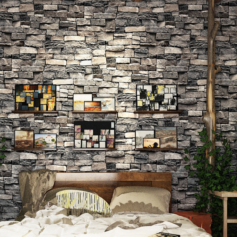 Smooth Dark Color Wallpaper Cyberpunk Stacked Brick Print Wall Art, 31' L x 20.5" W Grey Clearhalo 'Industrial wall decor' 'Industrial' 'Wallpaper' Wall Decor' 1756944