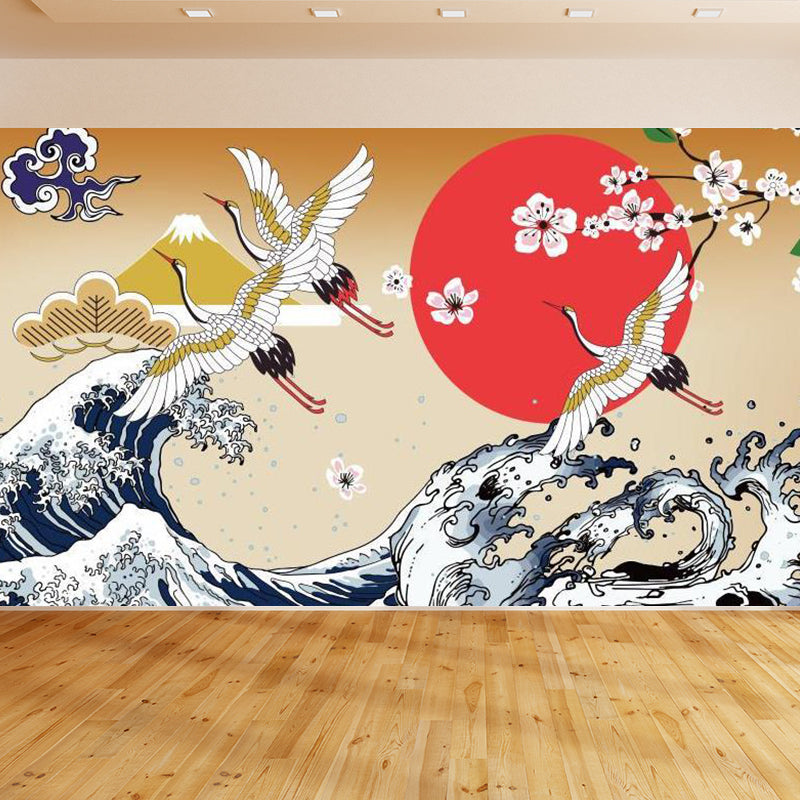 Light Color Asian Landscape Mural Decal Moisture Resistant Contemporary Bathroom Wall Covering Beige Clearhalo 'Wall Decor' 'Wall Mural' 1757062