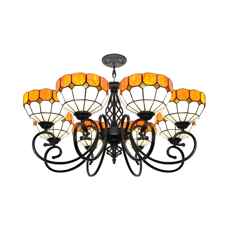 Stained Glass Bowl Hanging Light with Adjustable Metal Chain Multi Light Tiffany Chandelier in Orange Clearhalo 'Ceiling Lights' 'Chandeliers' 'Industrial' 'Middle Century Chandeliers' 'Tiffany Chandeliers' 'Tiffany close to ceiling' 'Tiffany' Lighting' 175707