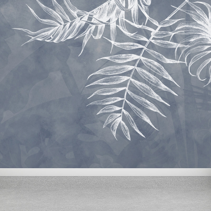 Pastel Color Leaves Mural Wallpaper Moisture-Proof Wall Covering for Living Room Gray Blue Clearhalo 'Wall Decor' 'Wall Mural' 1757077
