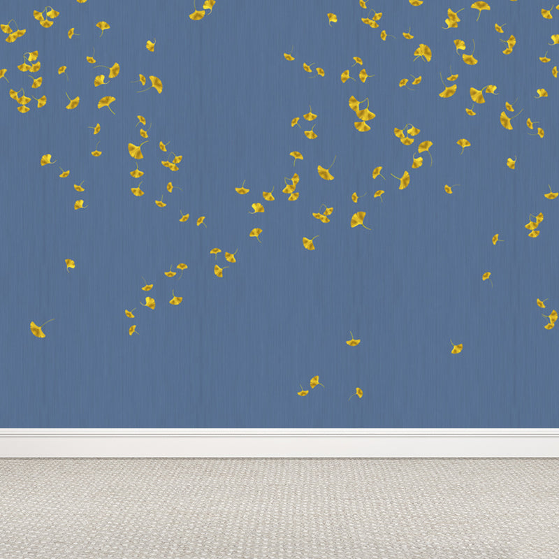 Pastel Color Leaves Mural Wallpaper Moisture-Proof Wall Covering for Living Room Blue Clearhalo 'Wall Decor' 'Wall Mural' 1757087