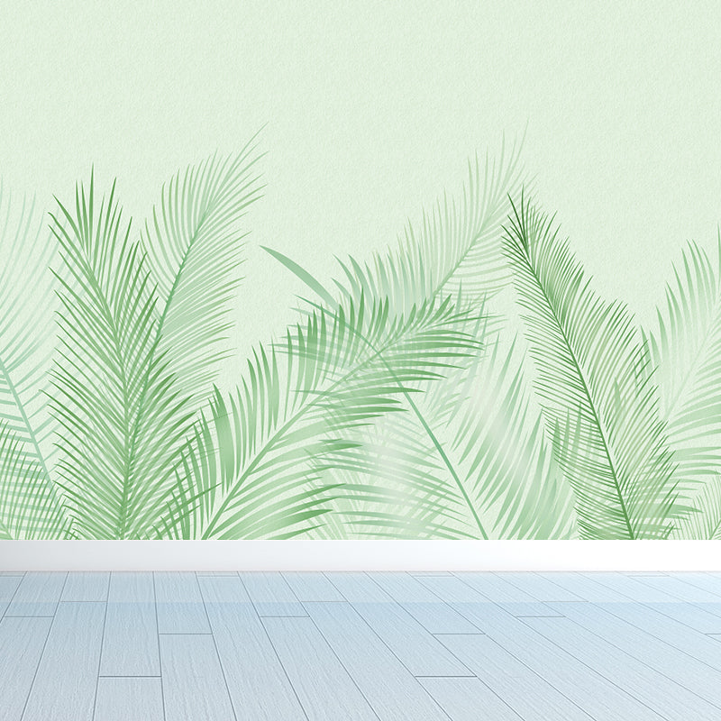 Huge Leaves Mural Decal for Bathroom Botanical Wall Art in Pastel Color, Moisture Resistant Light Green Clearhalo 'Wall Decor' 'Wall Mural' 1757247
