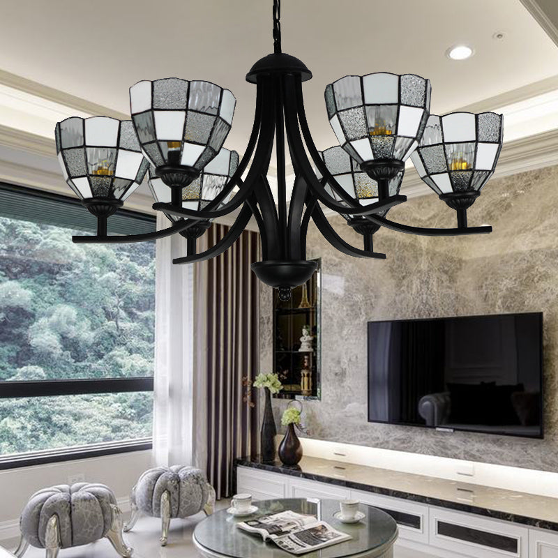 6/8 Lights Grid Pattern Chandelier Lamp with 16" Hanging Chain Traditional Tiffany Pendant Light in Clear 6 Clear Clearhalo 'Ceiling Lights' 'Chandeliers' 'Clear' 'Industrial' 'Middle Century Chandeliers' 'Modern' 'Tiffany Chandeliers' 'Tiffany close to ceiling' 'Tiffany' 'Traditional Chandeliers' Lighting' 175725