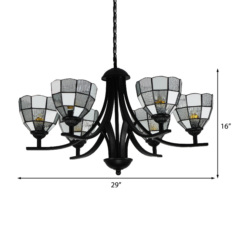 6/8 Lights Grid Pattern Chandelier Lamp with 16" Hanging Chain Traditional Tiffany Pendant Light in Clear Clearhalo 'Ceiling Lights' 'Chandeliers' 'Clear' 'Industrial' 'Middle Century Chandeliers' 'Modern' 'Tiffany Chandeliers' 'Tiffany close to ceiling' 'Tiffany' 'Traditional Chandeliers' Lighting' 175728