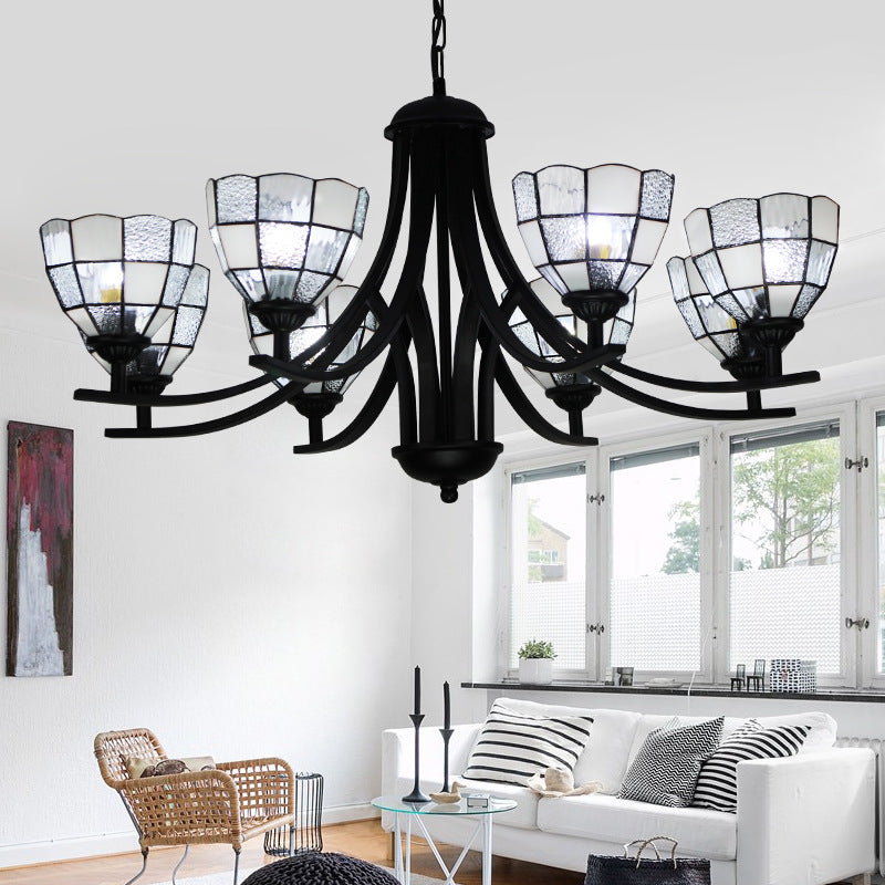 6/8 Lights Grid Pattern Chandelier Lamp with 16" Hanging Chain Traditional Tiffany Pendant Light in Clear 8 Clear Clearhalo 'Ceiling Lights' 'Chandeliers' 'Clear' 'Industrial' 'Middle Century Chandeliers' 'Modern' 'Tiffany Chandeliers' 'Tiffany close to ceiling' 'Tiffany' 'Traditional Chandeliers' Lighting' 175729