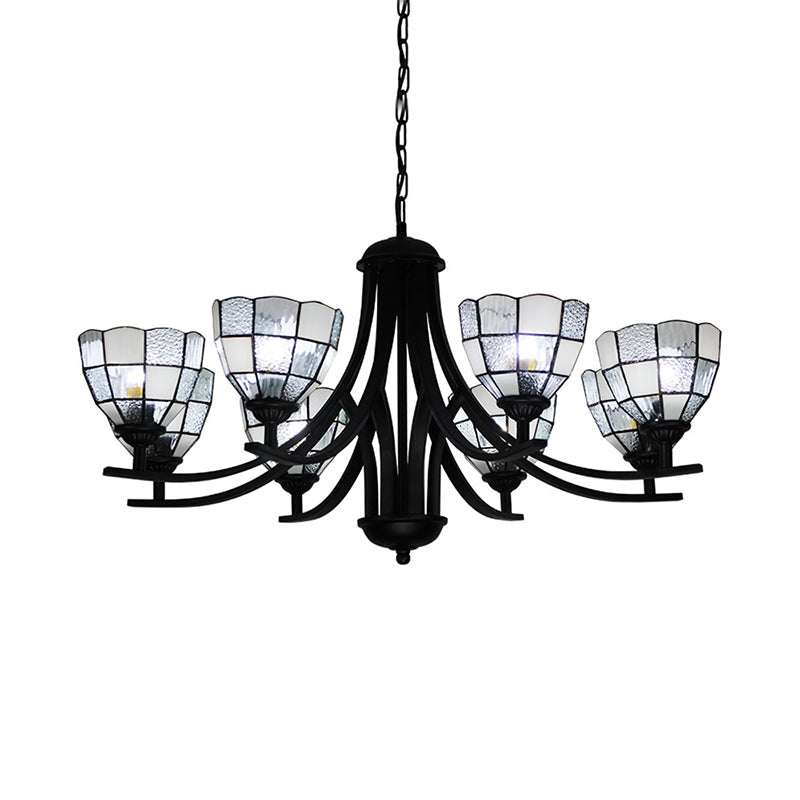 6/8 Lights Grid Pattern Chandelier Lamp with 16" Hanging Chain Traditional Tiffany Pendant Light in Clear Clearhalo 'Ceiling Lights' 'Chandeliers' 'Clear' 'Industrial' 'Middle Century Chandeliers' 'Modern' 'Tiffany Chandeliers' 'Tiffany close to ceiling' 'Tiffany' 'Traditional Chandeliers' Lighting' 175730
