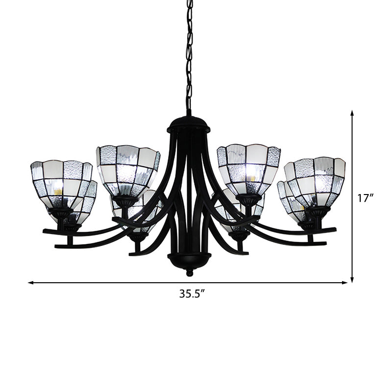 6/8 Lights Grid Pattern Chandelier Lamp with 16" Hanging Chain Traditional Tiffany Pendant Light in Clear Clearhalo 'Ceiling Lights' 'Chandeliers' 'Clear' 'Industrial' 'Middle Century Chandeliers' 'Modern' 'Tiffany Chandeliers' 'Tiffany close to ceiling' 'Tiffany' 'Traditional Chandeliers' Lighting' 175731