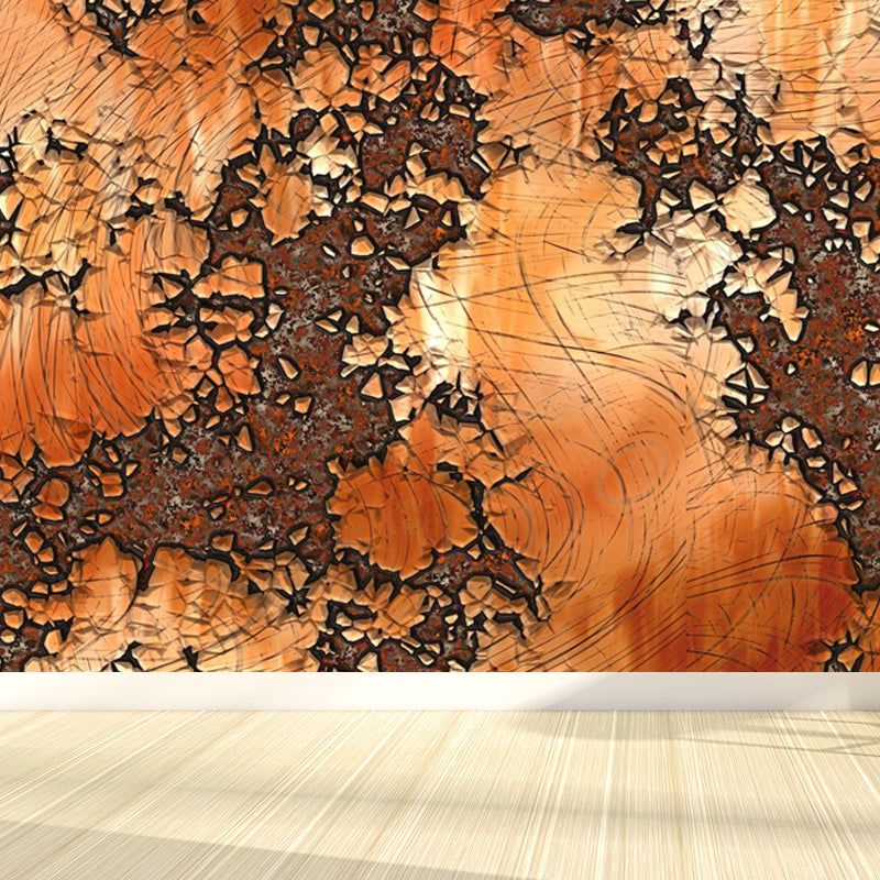 Large Rusty Metal Mural Wallpaper Cyberpunk Nostalgic Abstract Wall Decor in Dark Color Light Orange Clearhalo 'Wall Decor' 'Wall Mural' 1757377