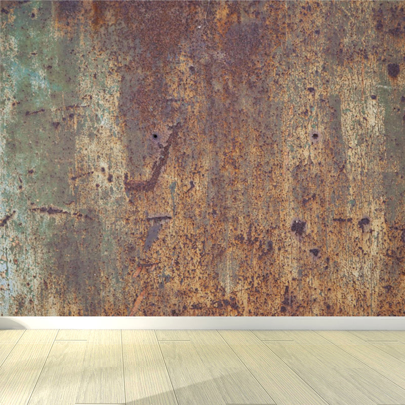 Large Rusty Metal Mural Wallpaper Cyberpunk Nostalgic Abstract Wall Decor in Dark Color Clearhalo 'Wall Decor' 'Wall Mural' 1757383