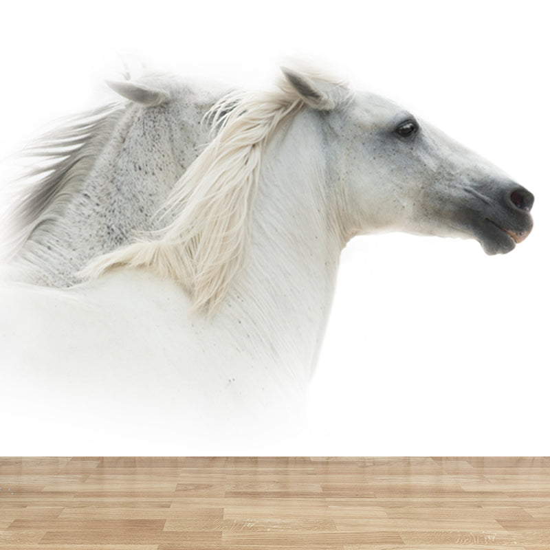 Modern Horse Wall Mural Non-Woven Stain Resistant Dark Color Wall Covering for Room White Clearhalo 'Wall Decor' 'Wall Mural' 1757497