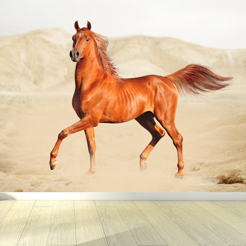Modern Horse Wall Mural Non-Woven Stain Resistant Dark Color Wall Covering for Room Brown Clearhalo 'Wall Decor' 'Wall Mural' 1757507