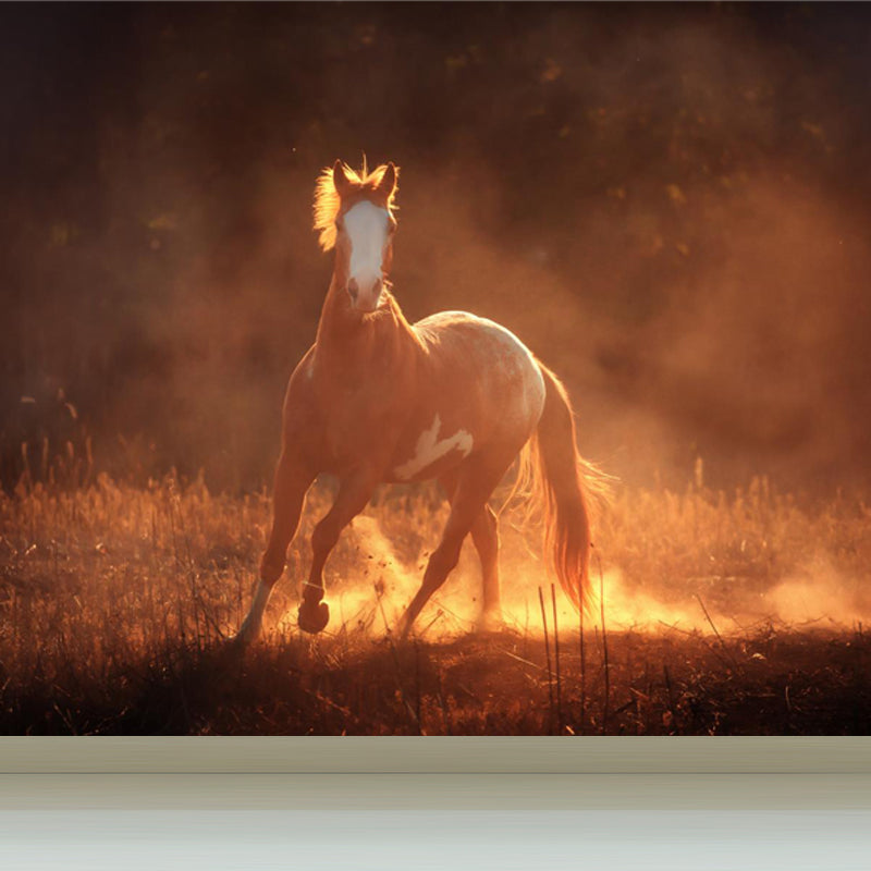 Modern Horse Wall Mural Non-Woven Stain Resistant Dark Color Wall Covering for Room Orange Clearhalo 'Wall Decor' 'Wall Mural' 1757517