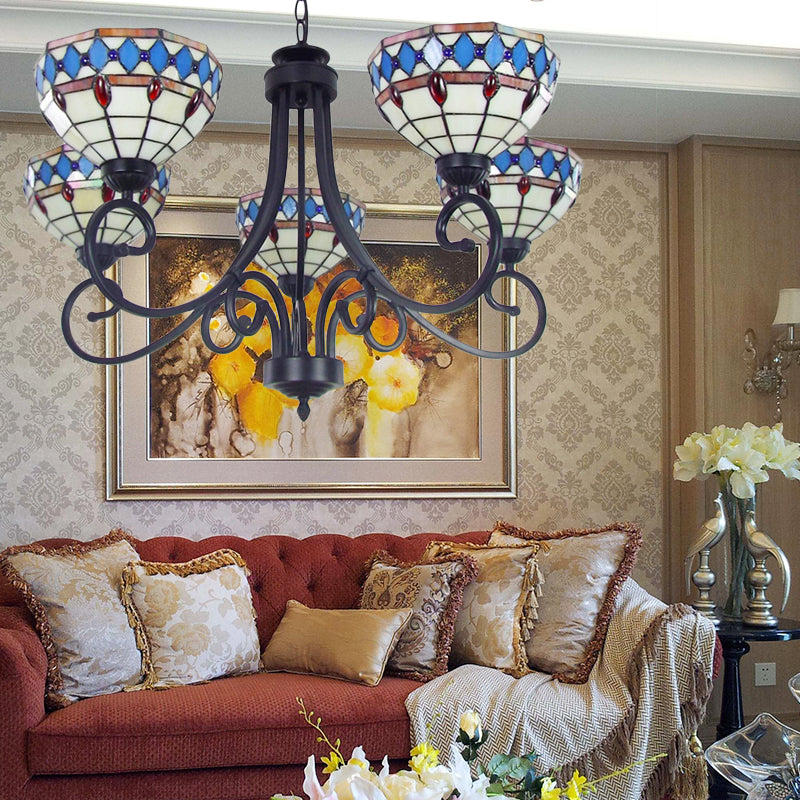 Colorful Glass Bowl Chandelier with Hanging Chain 5 Lights Baroque Pendant Light in ,shopify Beige Beige Clearhalo 'Ceiling Lights' 'Chandeliers' 'Lighting' 175810_01721534-a67c-439d-ad8b-5575edad51d6