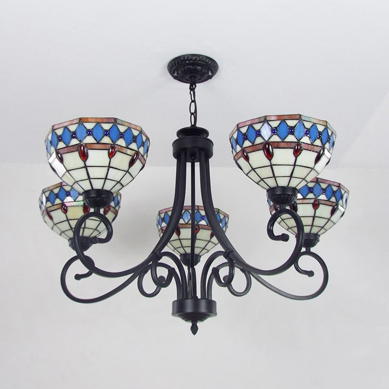 Colorful Glass Bowl Chandelier with Hanging Chain 5 Lights Baroque Pendant Light in ,shopify Beige Clearhalo 'Ceiling Lights' 'Chandeliers' 'Lighting' 175811_3469dc6f-165c-4c36-9535-458289e4cf09