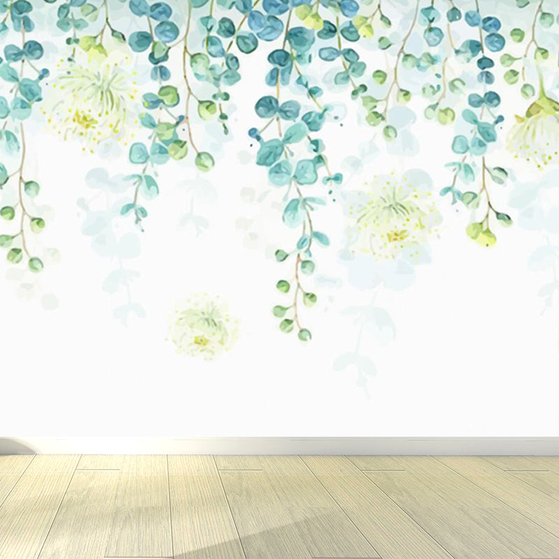 Illustration Botanical Wallpaper Mural for House Interior, Soft Color, Custom Made White Clearhalo 'Wall Decor' 'Wall Mural' 1758170