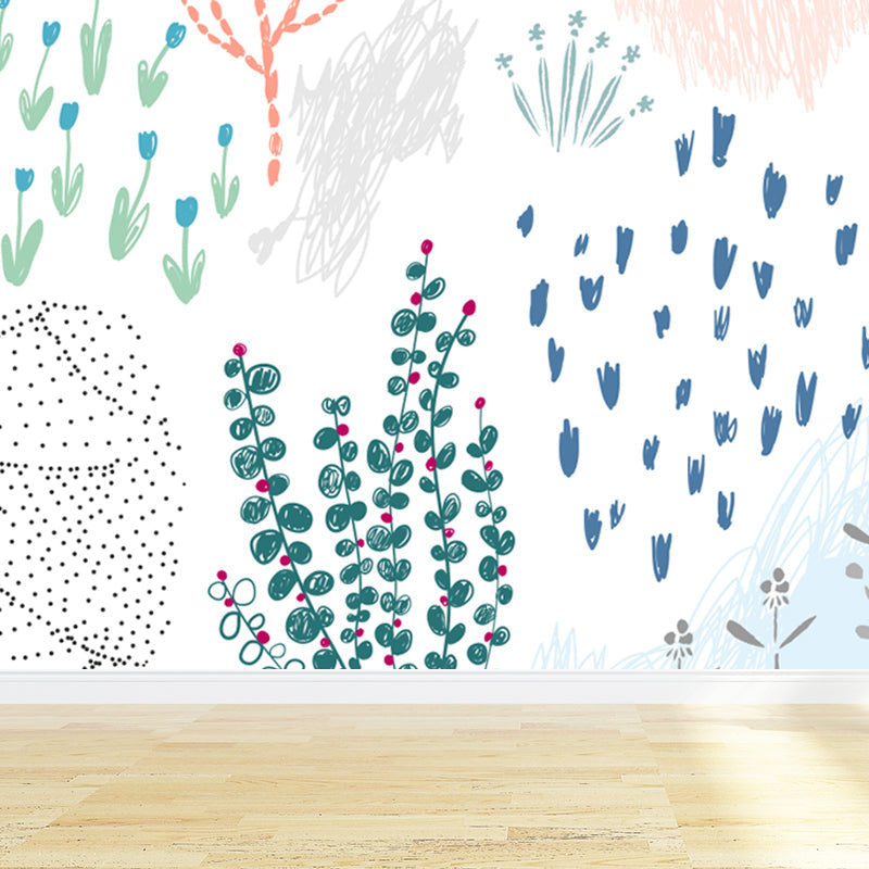 Pastel Plants Drawing Mural Decal Botanical Childrens Art Wall Decor for Nursery Clearhalo 'Wall Decor' 'Wall Mural' 1758768