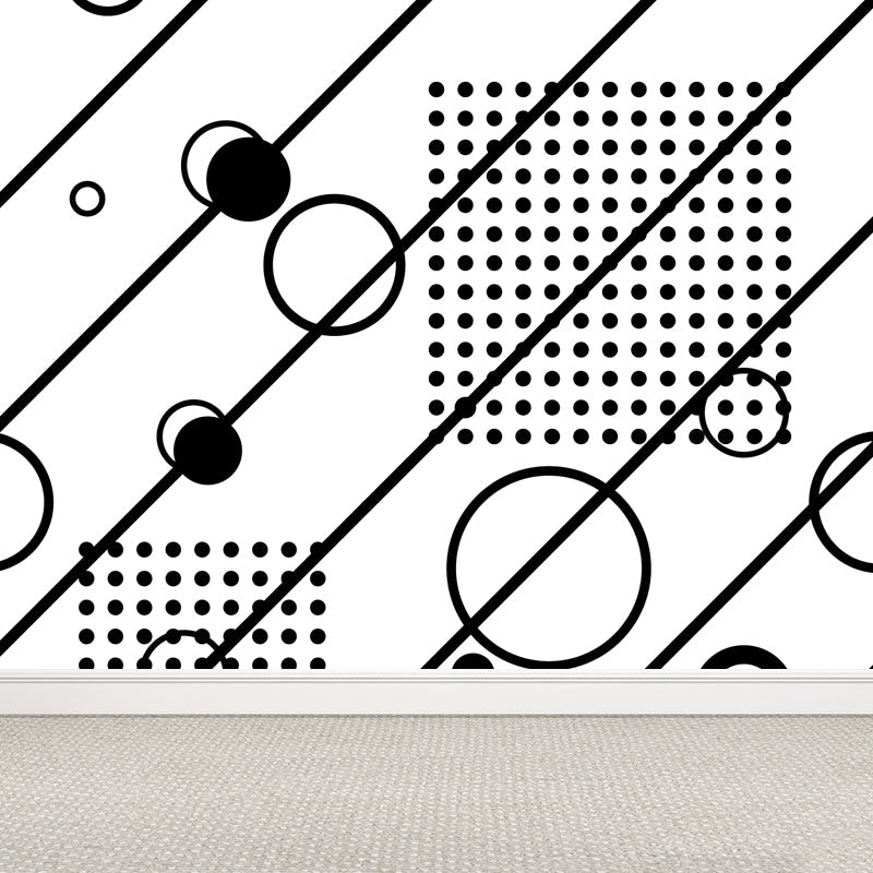 Illustration Geometry Mural Wallpaper Giant Wall Covering for House Interior, Custom Size Black Design 4 Clearhalo 'Wall Decor' 'Wall Mural' 1759331