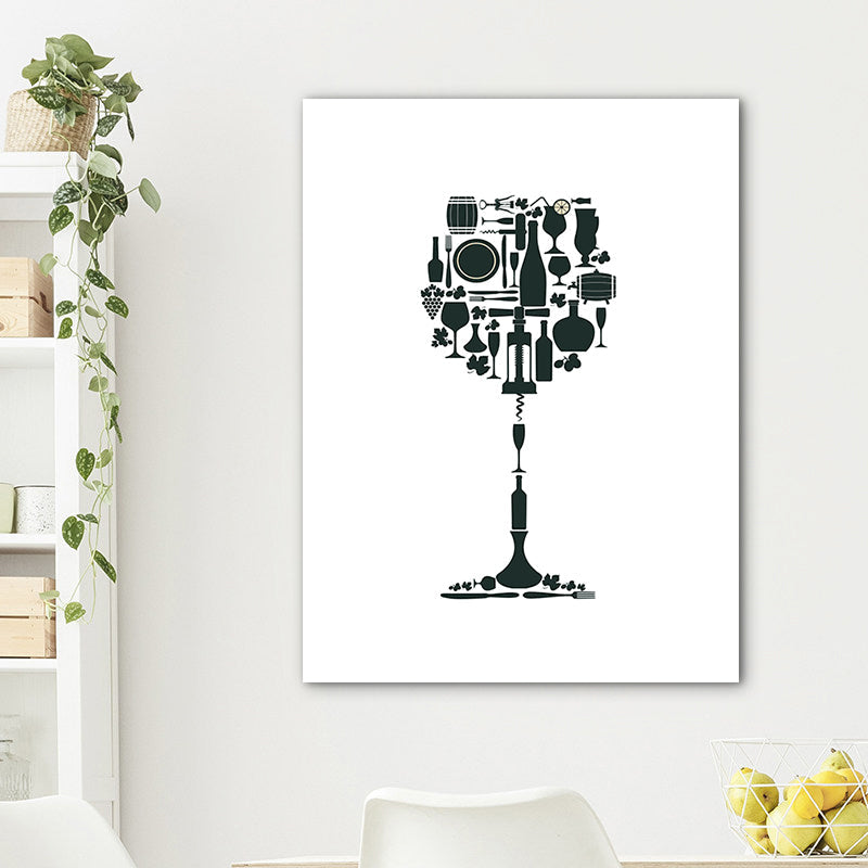 Illustration Wine Set Wall Art Decor Dining Room Drinks Print Canvas in Light Color