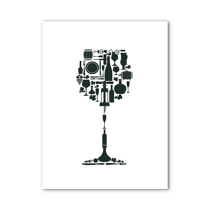Illustration Wine Set Wall Art Decor Dining Room Drinks Print Canvas in Light Color