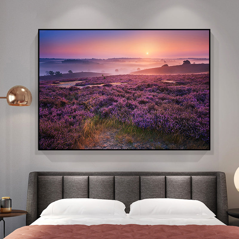 Purple Lavender Field Wall Art Flower Scenery Modern Textured Canvas Print for Bedroom Light Purple Clearhalo 'Art Gallery' 'Canvas Art' 'Contemporary Art Gallery' 'Modern' Arts' 1760541