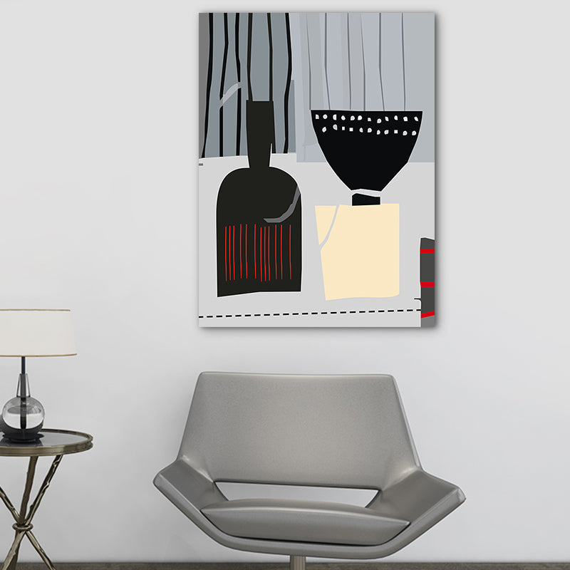 Scandinavian Wine Bottle Canvas Red and Grey Textured Wall Art Print for Living Room Clearhalo 'Arts' 'Canvas Art' 1760920