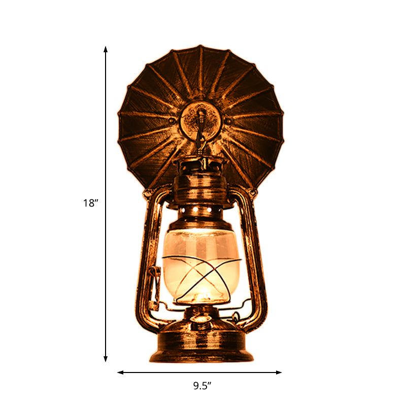 Clear Glass Rust Sconce Light Kerosene 1-Light Industrial Wall Lamp Fixture for Porch with Trumpet Clearhalo 'Art deco wall lights' 'Cast Iron' 'Glass' 'Industrial wall lights' 'Industrial' 'Middle century wall lights' 'Modern' 'Rustic wall lights' 'Tiffany' 'Traditional wall lights' 'Wall Lamps & Sconces' 'Wall Lights' Lighting' 176131