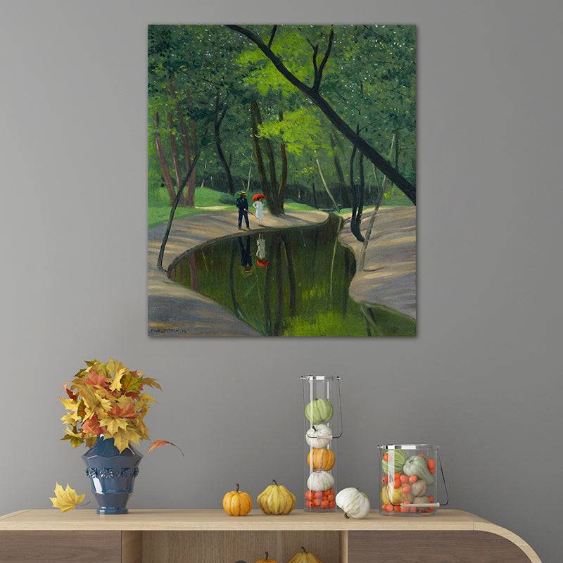 Green Botanics Canvas Art Forest Creek Nordic Textured Wall Decor for Sitting Room