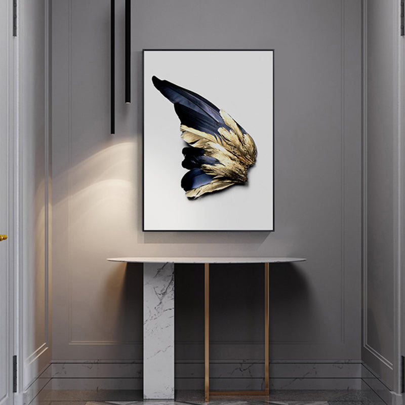 Bird Feathers Photography Wall Decor Contemporary Canvas Painting, Multiple Sizes Gold Clearhalo 'Art Gallery' 'Canvas Art' 'Contemporary Art Gallery' 'Modern' Arts' 1761858