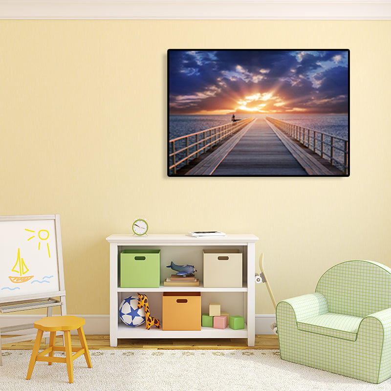Modern Sea Bridge Canvas Print Photograph Scenery Dark Color Bedroom Wall art Decor Clearhalo 'Art Gallery' 'Canvas Art' 'Contemporary Art Gallery' 'Modern' Arts' 1762077